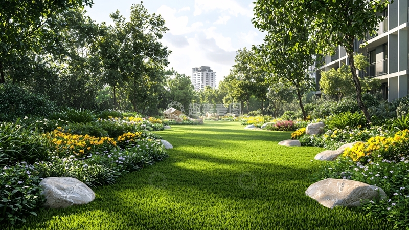 高清大图下载【趣麦麦图】绿色草坪与花园小径