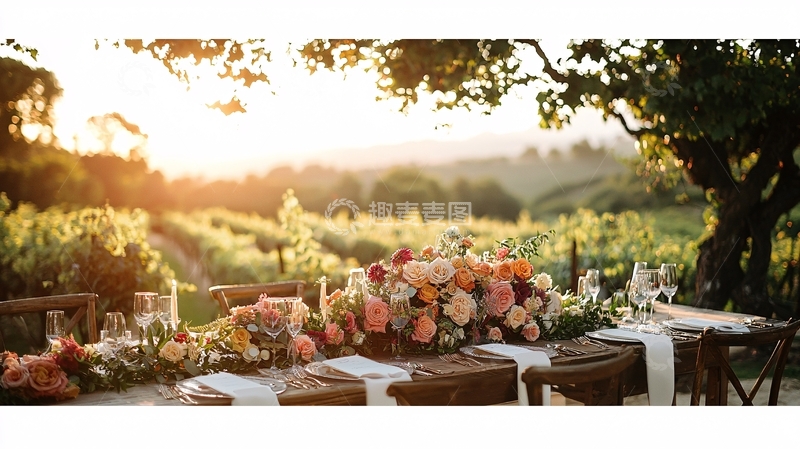 高清大图下载【趣麦麦图】日落下的浪漫餐桌