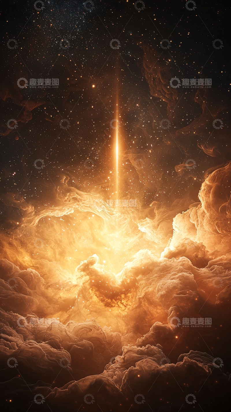 高清大图下载【趣麦麦图】璀璨星空下的金色光柱