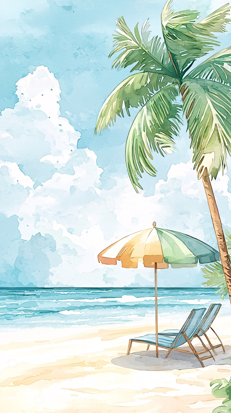 高清大图下载【趣麦麦图】海边椰树沙滩阳光的假日