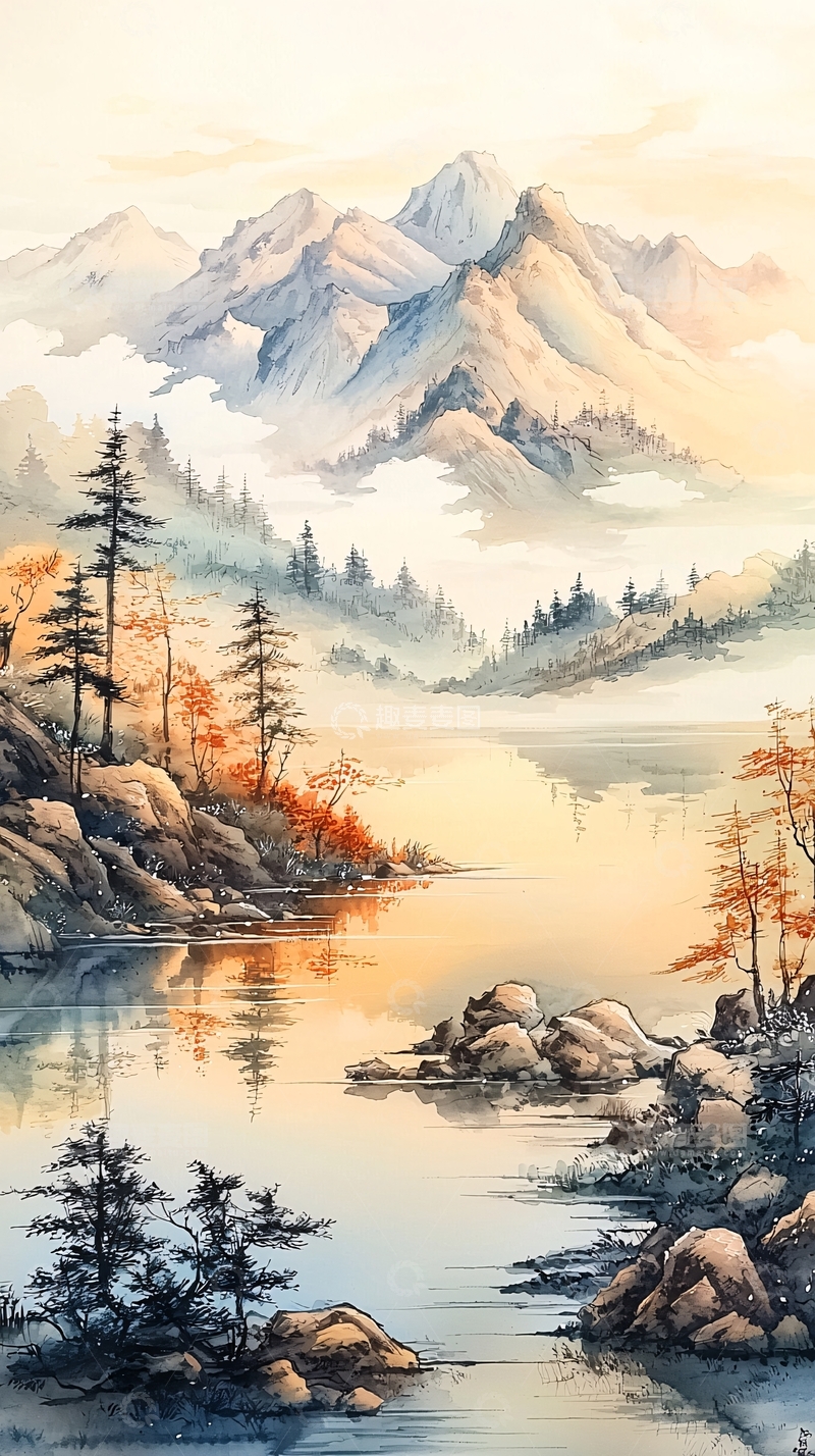 高清大图下载【趣麦麦图】山水朦胧的意境水墨画