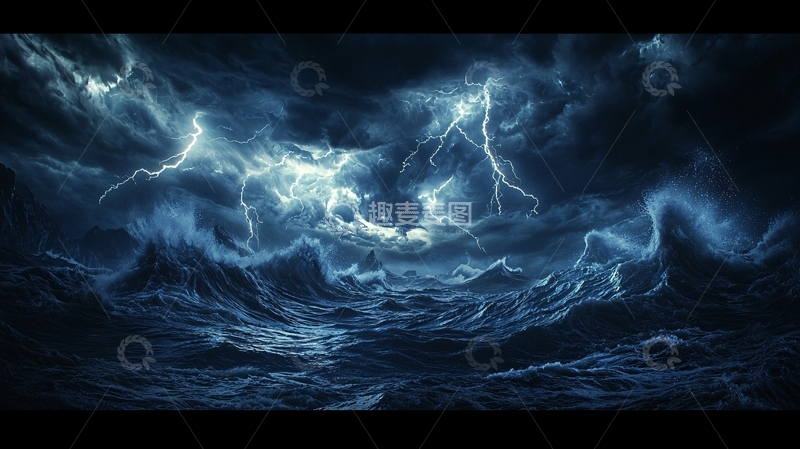 高清大图下载【趣麦麦图】狂风暴雨中的海面