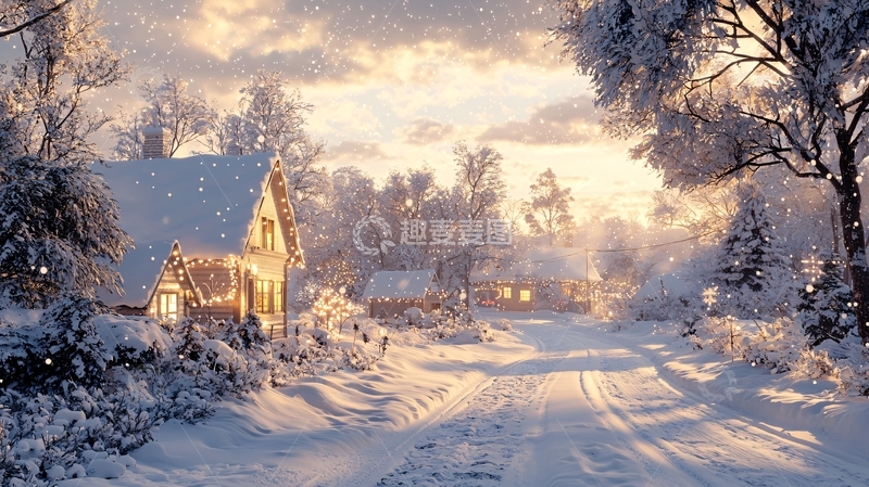 高清大图下载【趣麦麦图】雪后阳光下的村庄