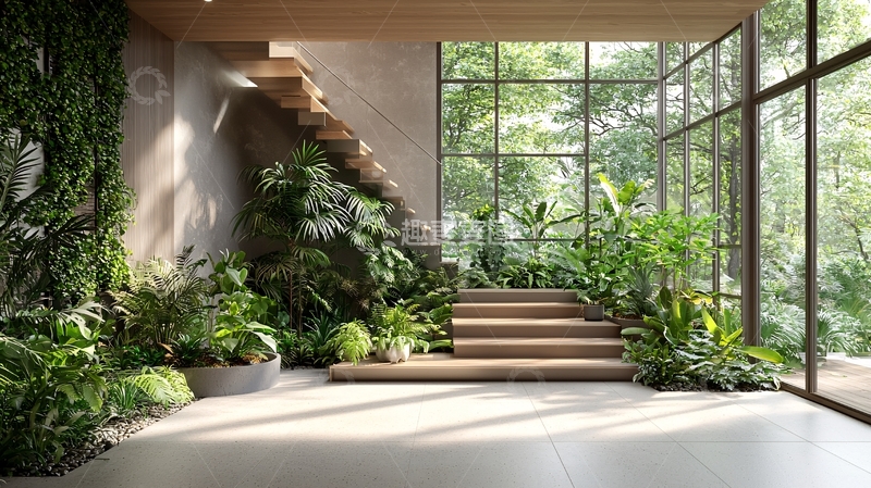 高清大图下载【趣麦麦图】室内绿色植物楼梯