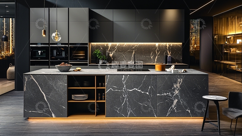 高清大图下载【趣麦麦图】现代简约黑色厨房