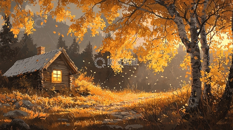 高清大图下载【趣麦麦图】秋日小屋温馨场景