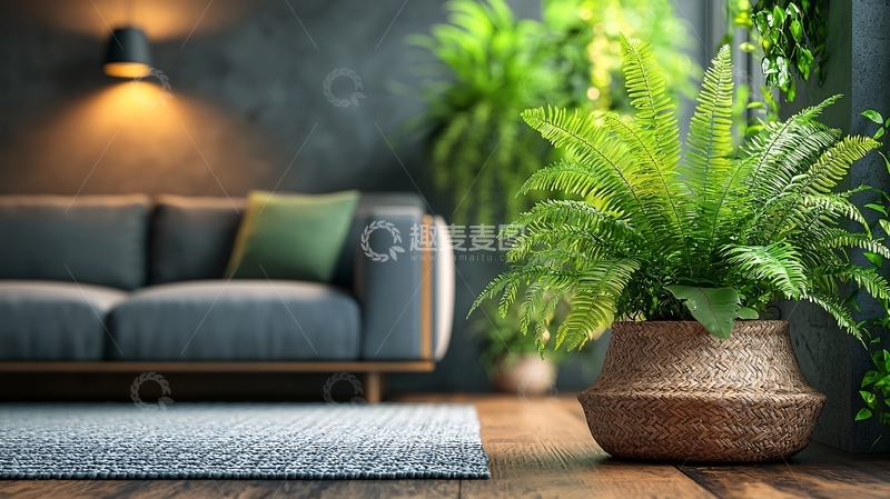 高清大图下载【趣麦麦图】现代简约客厅绿植沙发