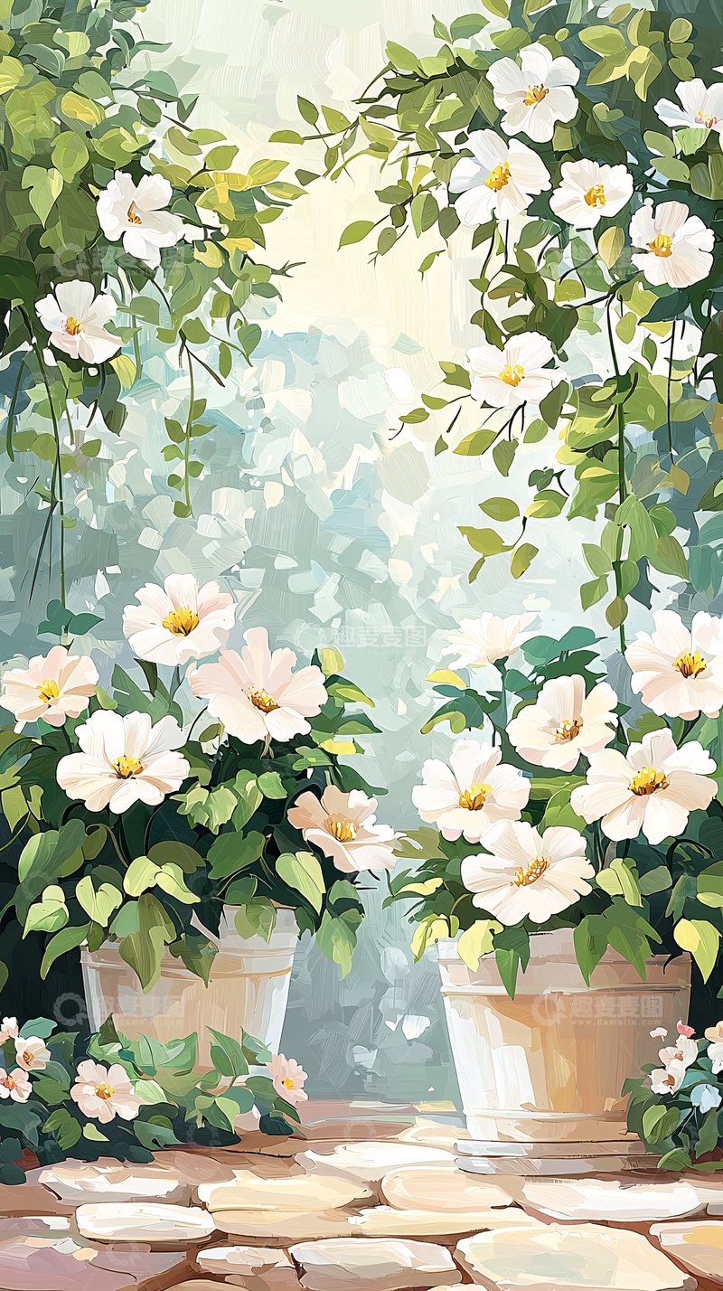 高清大图下载【趣麦麦图】白色花朵盆栽