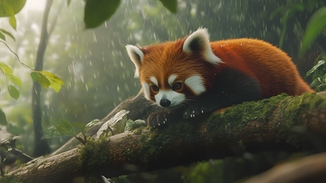 小熊猫森林树枝上休憩生态图