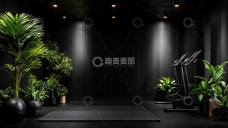 高清大图下载【趣麦麦图】黑色背景下的健身房