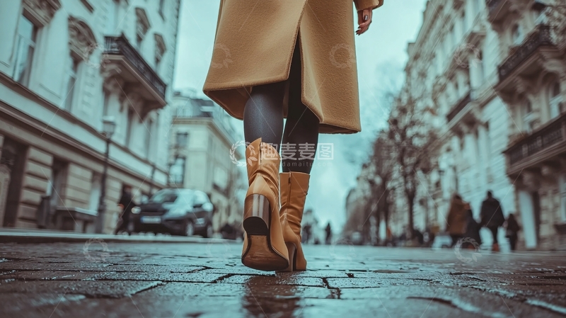 高清大图下载【趣麦麦图】女性背影走在雨后的城市街道上