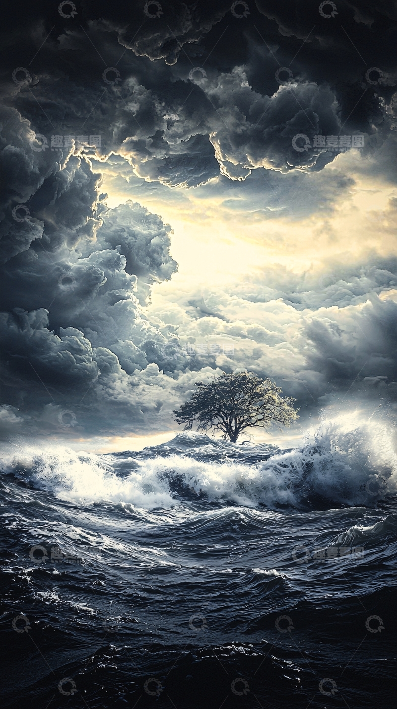 高清大图下载【趣麦麦图】风暴中孤独的树