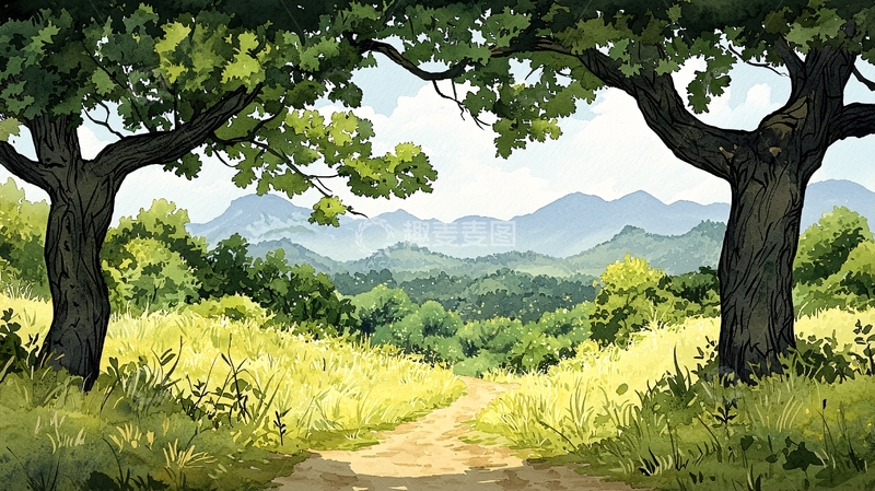 高清大图下载【趣麦麦图】绿树掩映下的山间小路