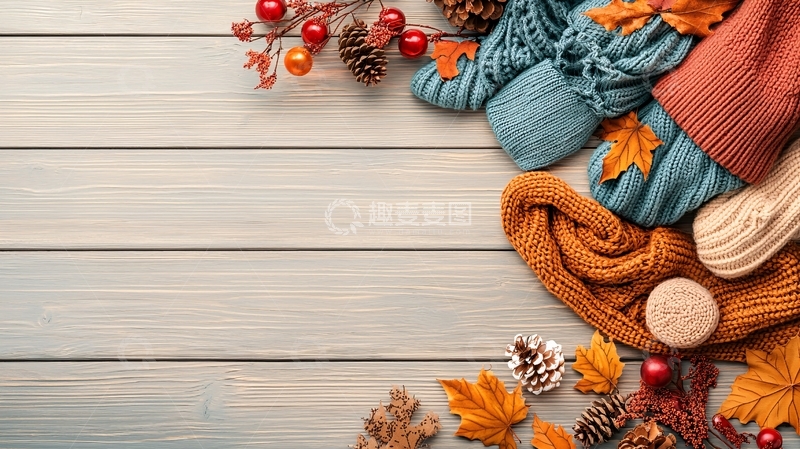 高清大图下载【趣麦麦图】秋季温暖毛衣和落叶