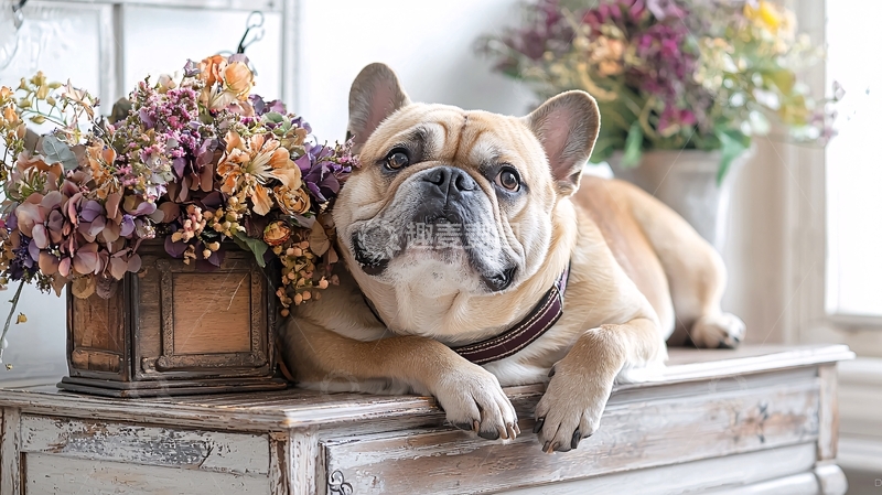 高清大图下载【趣麦麦图】法斗慵懒地趴在桌子上