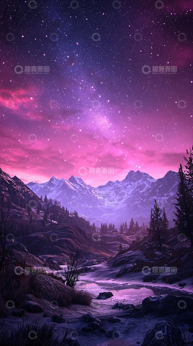 高清大图下载【趣麦麦图】星空山脉河流夜景