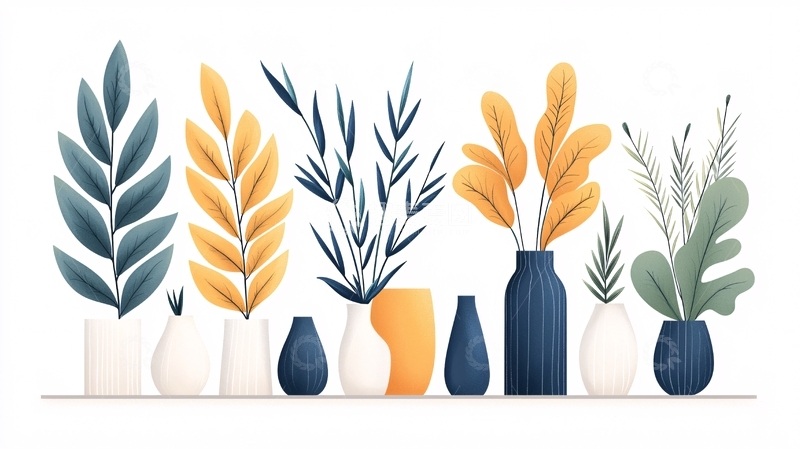 高清大图下载【趣麦麦图】简约花瓶植物装饰画