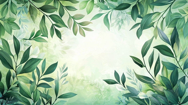 高清大图下载【趣麦麦图】清新绿叶围绕的留白