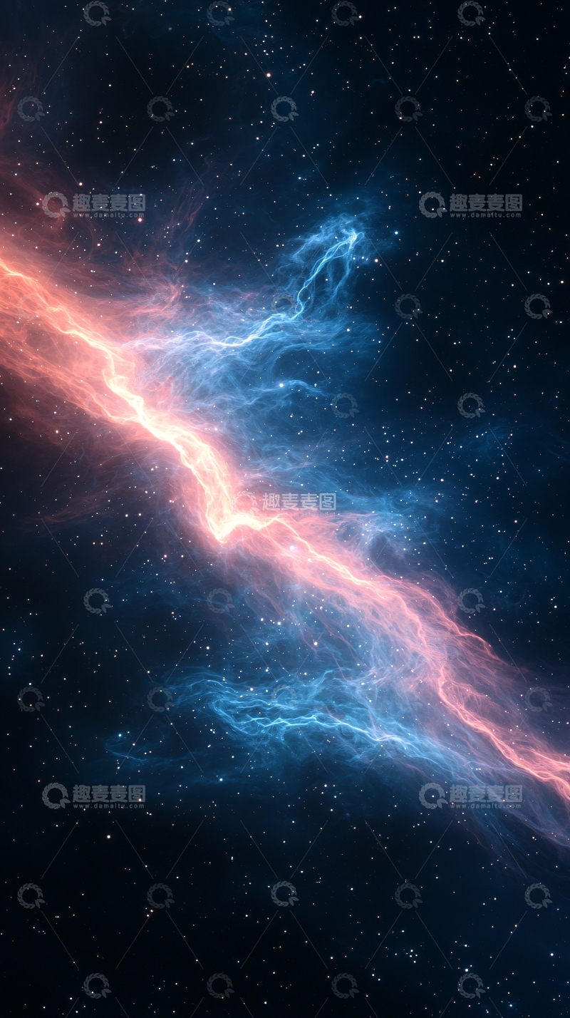 高清大图下载【趣麦麦图】星云闪电交汇夜空