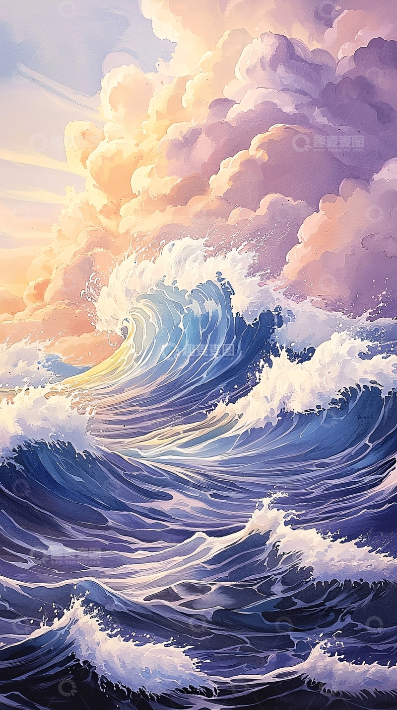高清大图下载【趣麦麦图】波涛汹涌的海洋与天空的交织