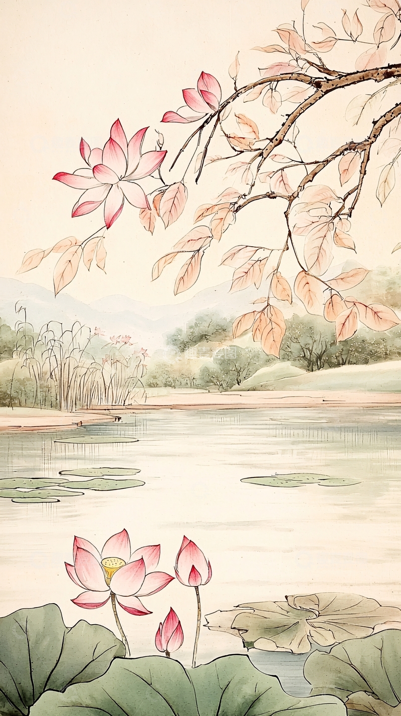 高清大图下载【趣麦麦图】荷花水墨画高清图片