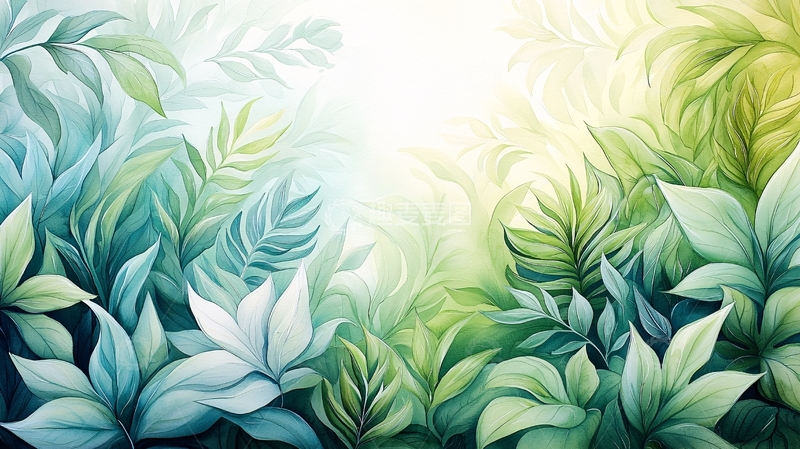 高清大图下载【趣麦麦图】水彩风清新叶子背景
