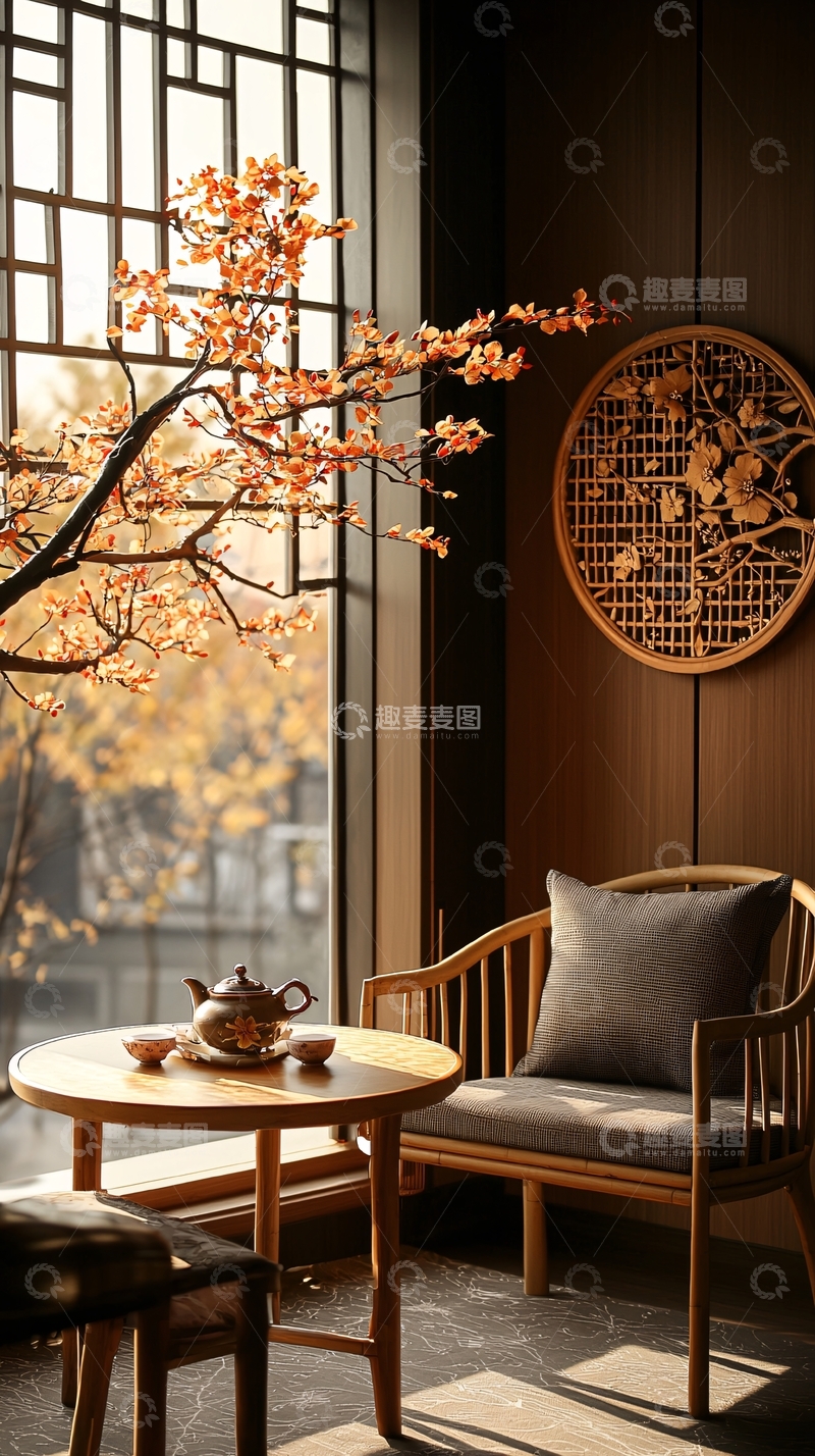 高清大图下载【趣麦麦图】静谧的东方茶室一角