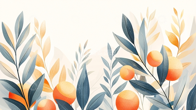 高清大图下载【趣麦麦图】水彩风格的橙子树叶
