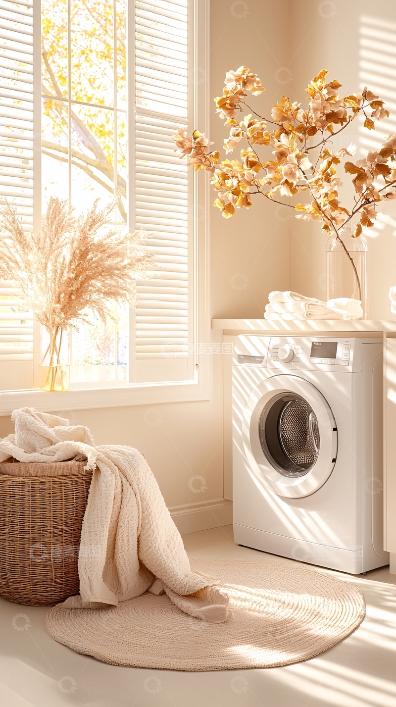 高清大图下载【趣麦麦图】米色调洗衣房一角