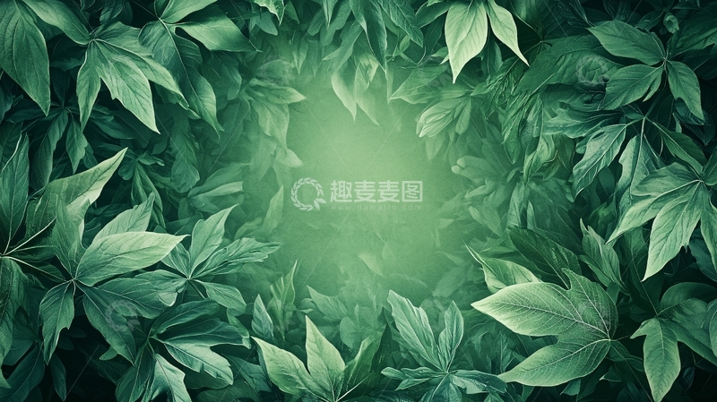 高清大图下载【趣麦麦图】绿叶环绕的光晕中心