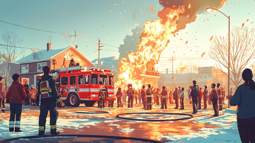 消防演习宣传场景插画