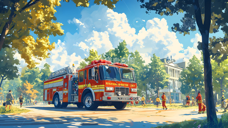 高清大图下载【趣麦麦图】消防演习宣传场景插画3