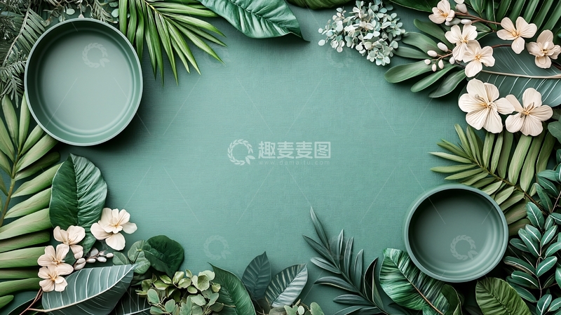 高清大图下载【趣麦麦图】植物花卉环绕的空旷背景