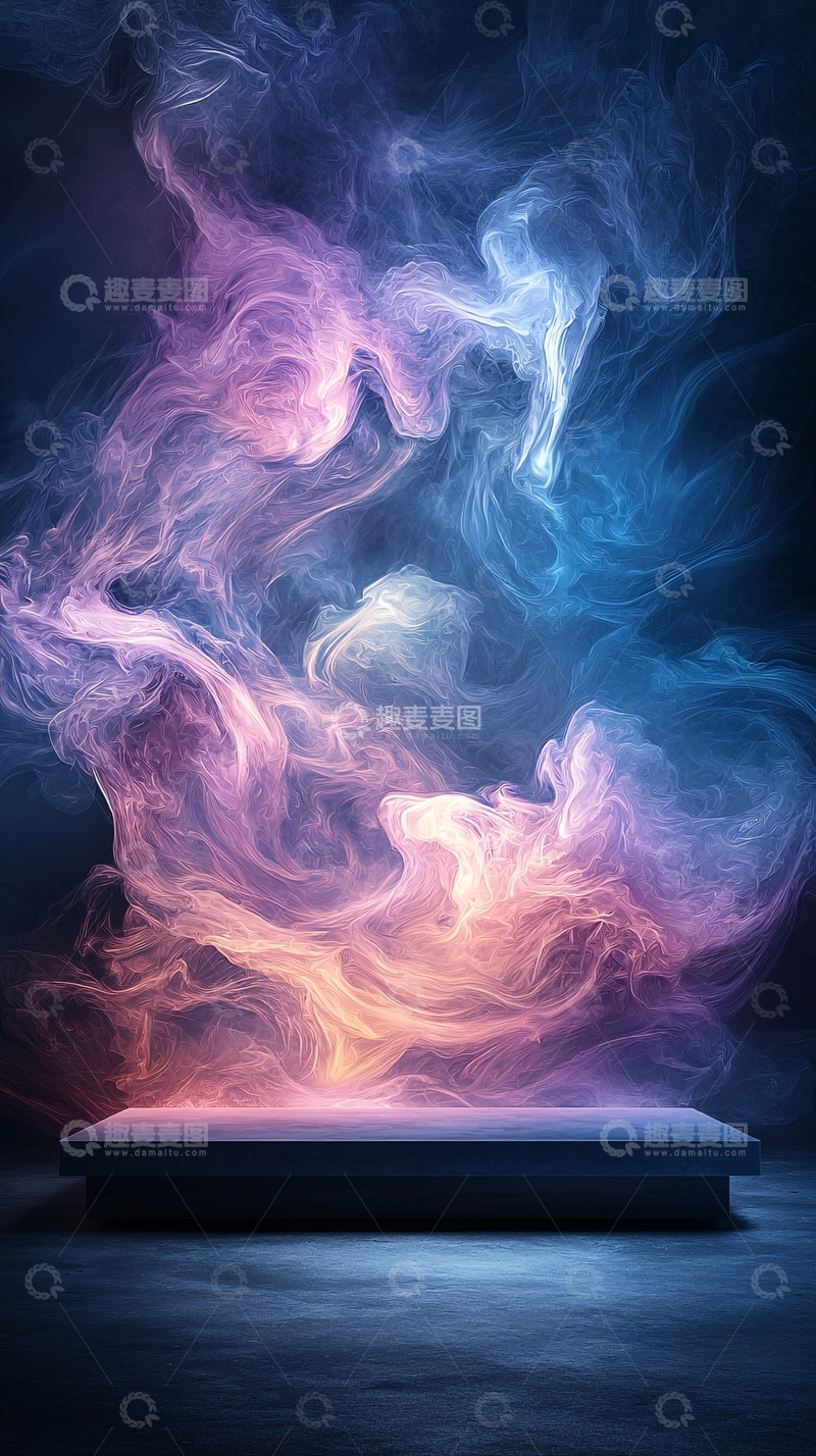 高清大图下载【趣麦麦图】梦幻紫色蓝色烟雾舞台