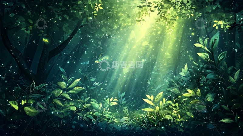 高清大图下载【趣麦麦图】森林阳光下的绿色植物