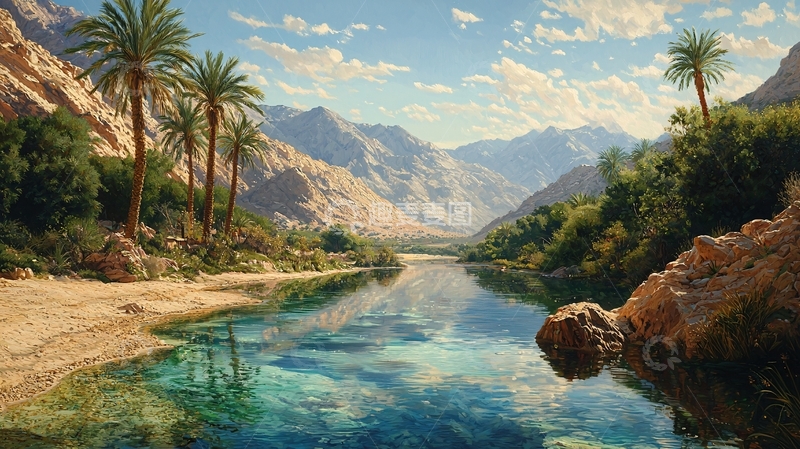 高清大图下载【趣麦麦图】沙漠绿洲中的河流