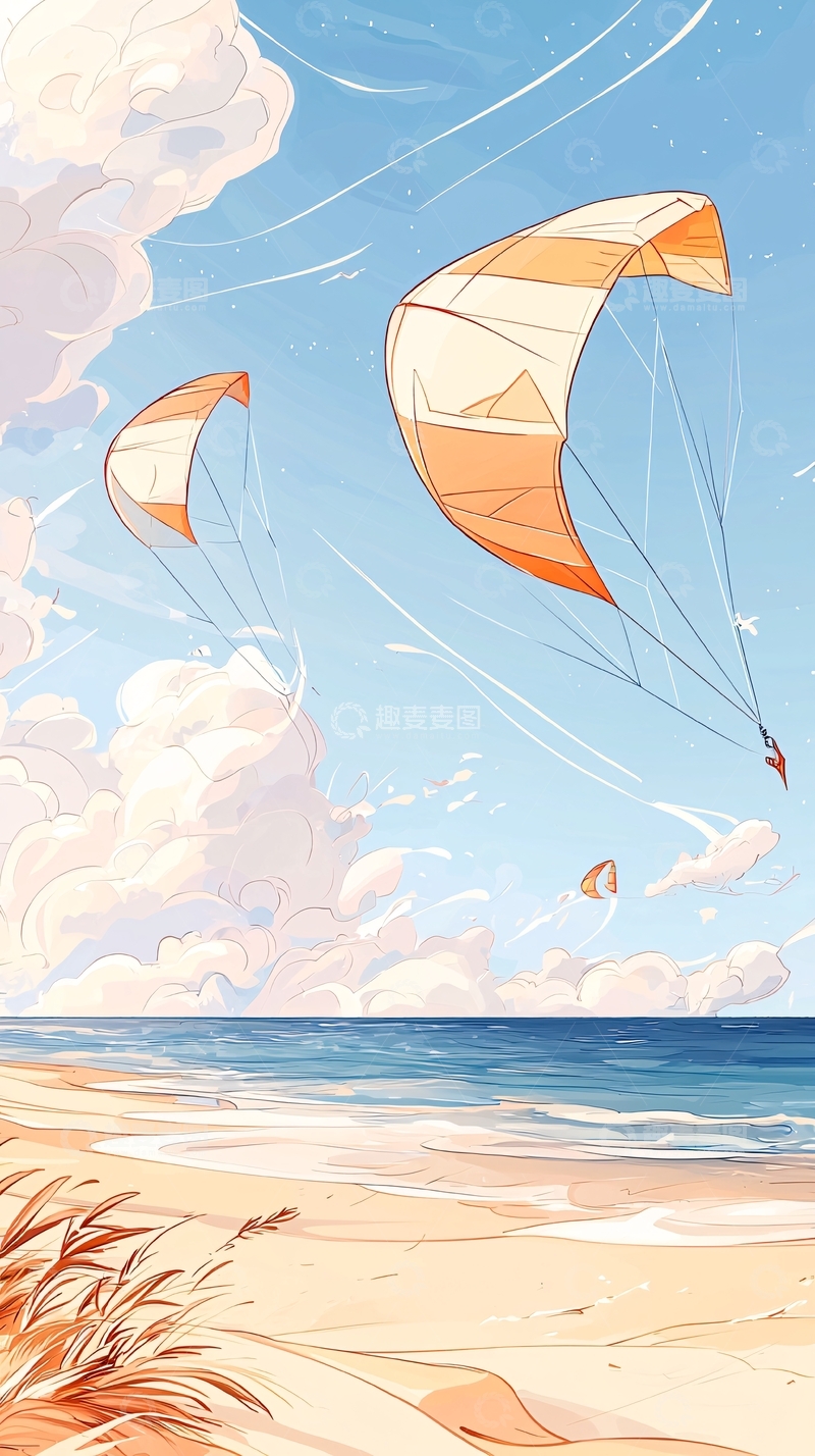 高清大图下载【趣麦麦图】海滩天空风筝