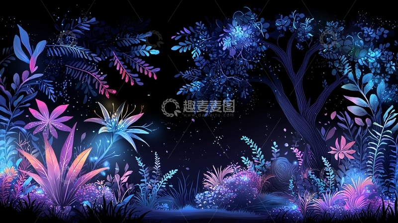 高清大图下载【趣麦麦图】梦幻夜间发光森林