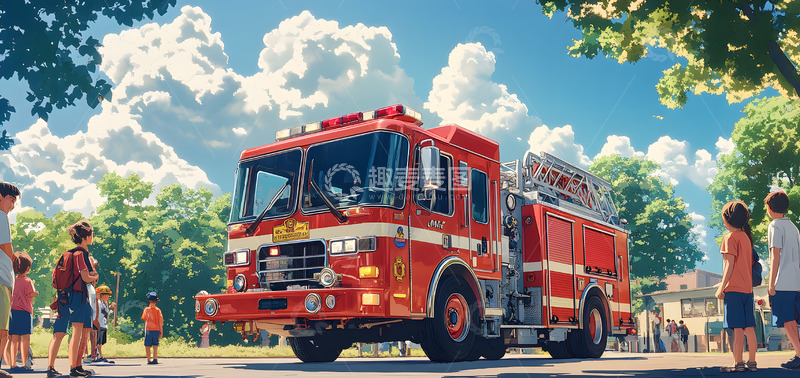 高清大图下载【趣麦麦图】消防演习宣传场景插画2