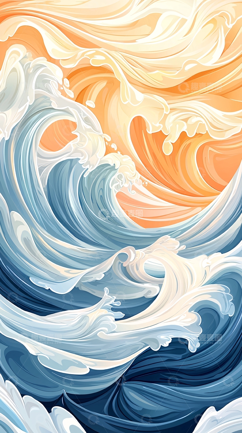 高清大图下载【趣麦麦图】海浪与阳光的抽象绘画
