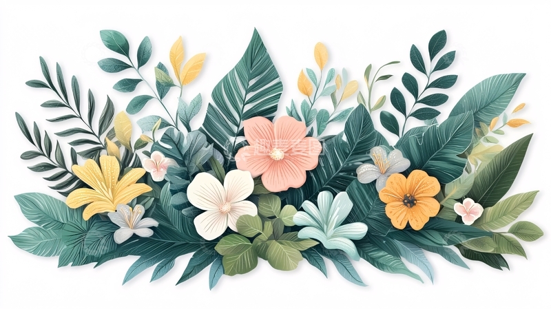 高清大图下载【趣麦麦图】繁花盛开的水彩花卉图案