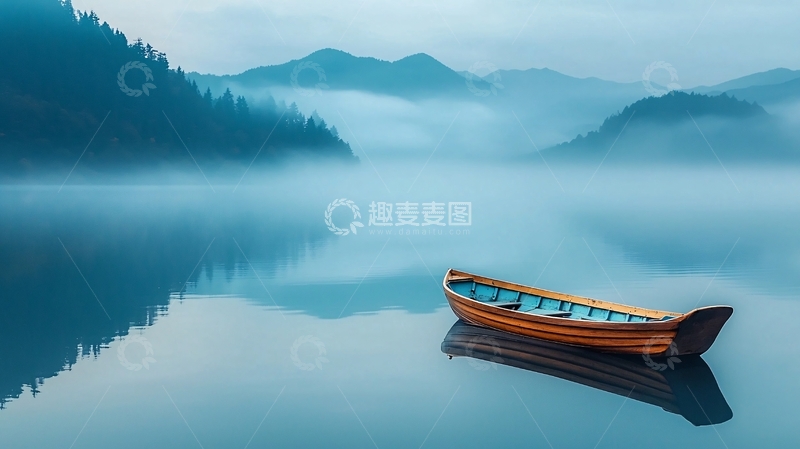 高清大图下载【趣麦麦图】宁静湖面上的小船
