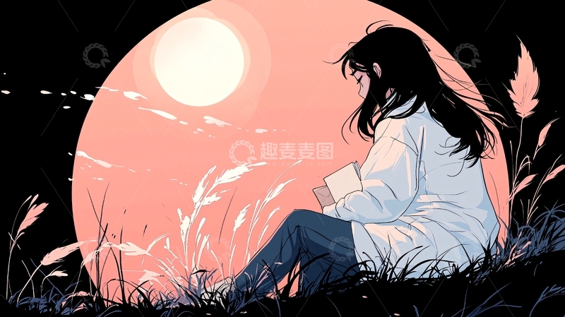 高清大图下载【趣麦麦图】月光下女孩的背影