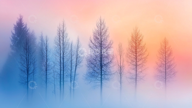 高清大图下载【趣麦麦图】朦胧森林粉蓝渐变背景