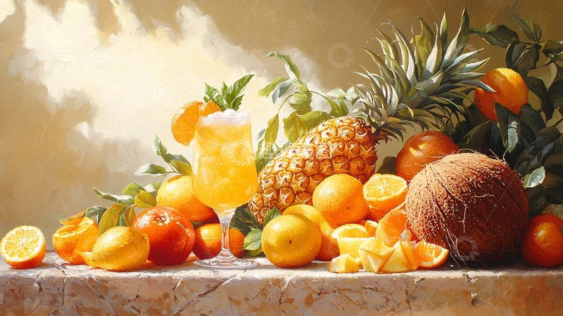 高清大图下载【趣麦麦图】热带水果静物油画