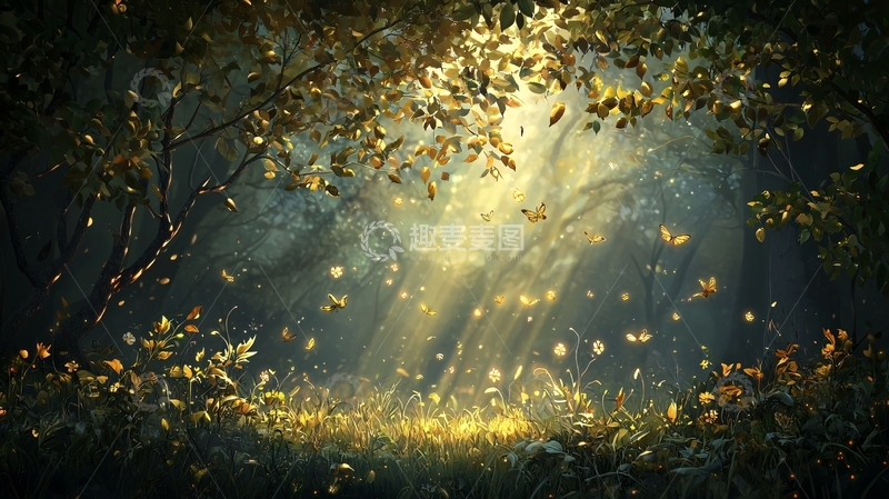 高清大图下载【趣麦麦图】梦幻森林光线穿透