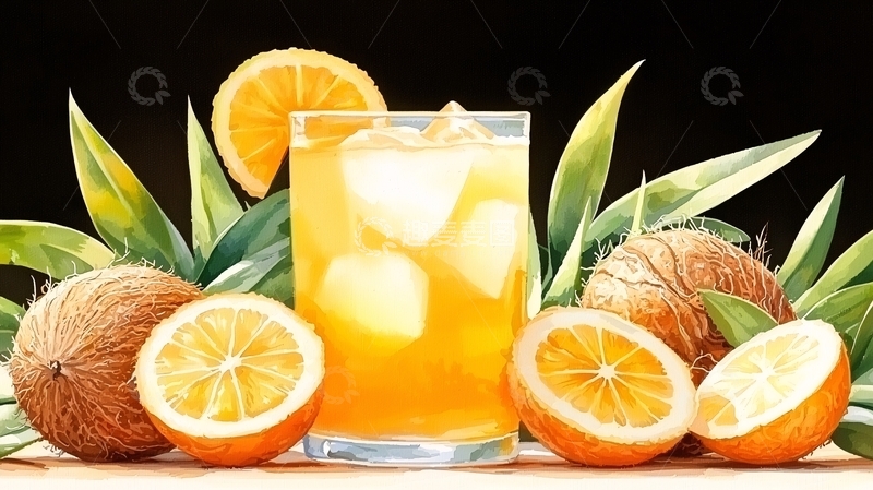 高清大图下载【趣麦麦图】清爽的橙子椰子饮品