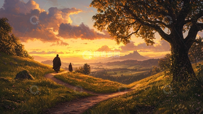 高清大图下载【趣麦麦图】金色夕阳下的田园风光