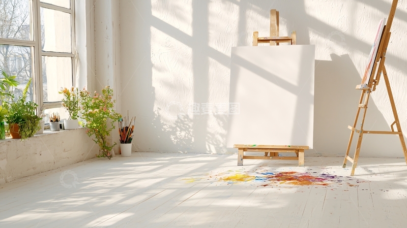 高清大图下载【趣麦麦图】明亮工作室的绘画角落