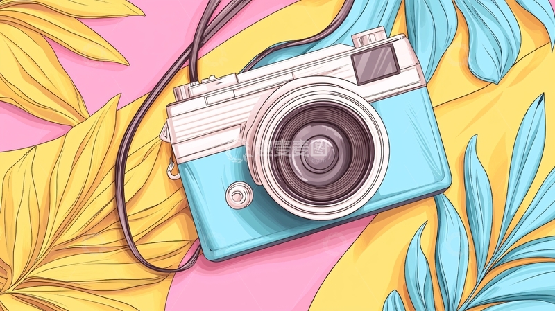 高清大图下载【趣麦麦图】复古相机花卉背景